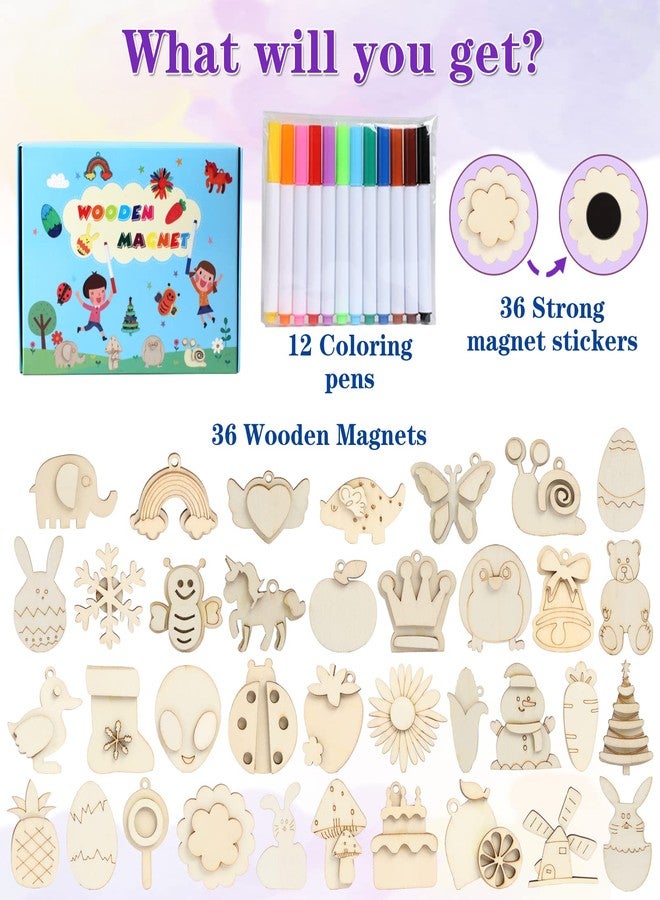 Worgree DIY Wooden Magnets, 36 pcs Wooden Art Craft Supplies Painting Kit for Kids Party Favors for Boys Girls Ages 4-8 8-12 Birthday Easter Crafts Gifts Toys Basket Goodie Bag Stuffers - Image 2